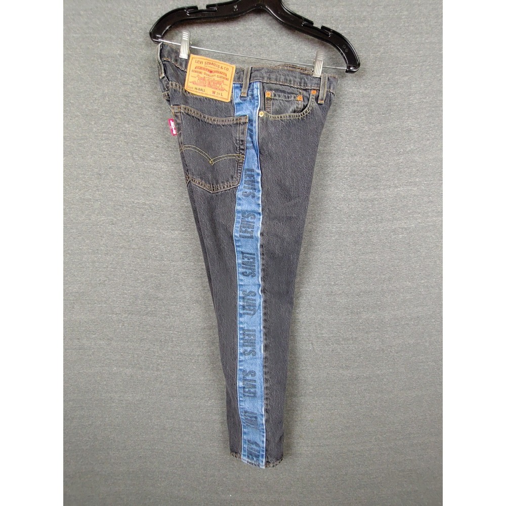 Levis Premium Hi Ball Jeans Womens W29 Raw Hem Black Denim Side‎ Stripe